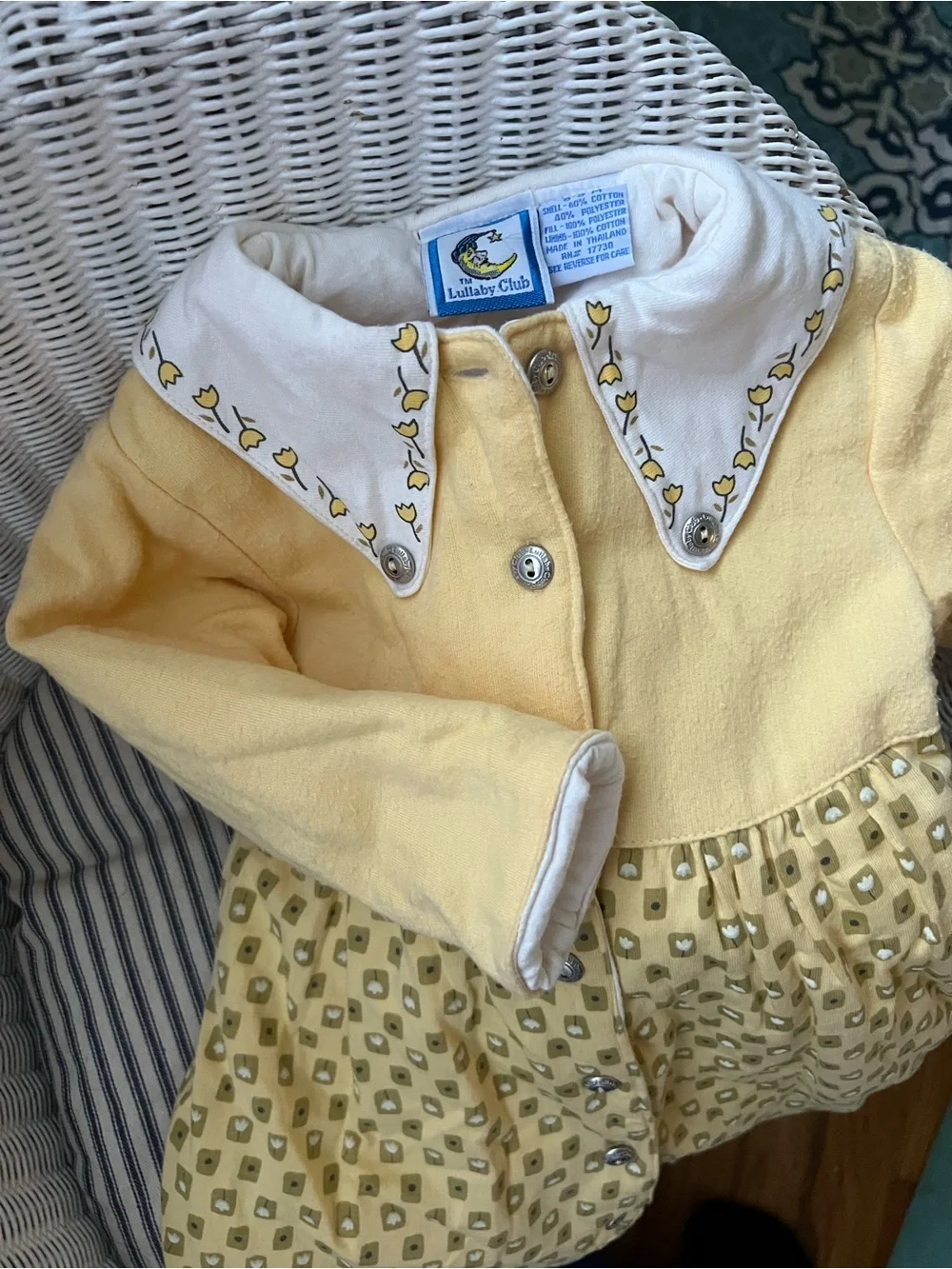 Lullaby Club Yellow Tulip Collar Baby onesie. Double layered